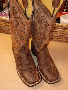 Brown Tooled Leather Cowboy Boots